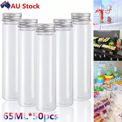 50x 65ml Plastic Test Tubes Clear Flat Test Tubes With Screw Caps Storage DIY AU • $29.88