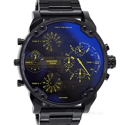 DIESEL Mens MR Daddy 2.0 Chronograph Watch Iridescent Blue Dial Black Band • $154.84