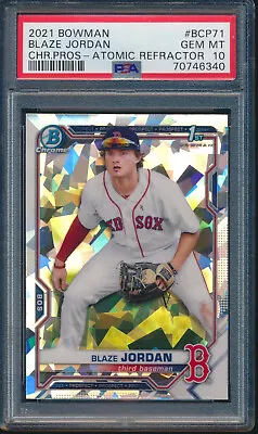 PSA 10 BLAZE JORDAN 1st 2021 Bowman Chrome ATOMIC REFRACTOR Red Sox RC GEM MINT • $199.99