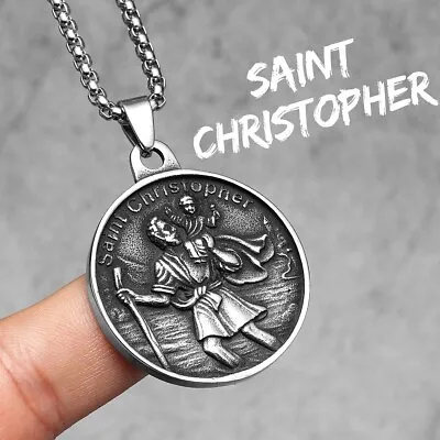 St Christopher Necklace Pendants 316L Stainless Steel Amulet Men Chain Rock • $10.99