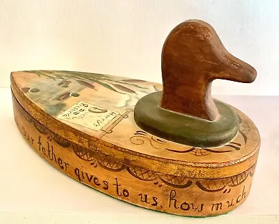 Vintage Wood Duck Folk Art Hand Painted Handmade Lidded Box 7 Inch Tall • $12.95