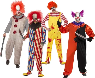 Mens Halloween Clown Scary Creepy Clown Adults Fancy Dress Costume • $103.05