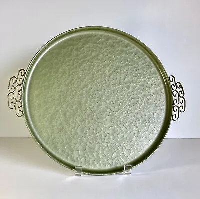 Keyes Moire Glaze Green Metal Tray 15  Vintage Mid Century Hollywood Regency • $34.50