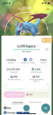 Salamence Legacy Outrage Lv50 Pokemon Trade Go 2 Charge Pvp Pokémon Go • $10.50