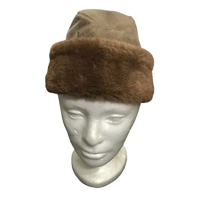 Vintage North King Brown Suede Leather Fur Hat USA Selfter & Sons Size SMALL • $23.89