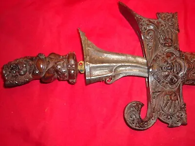 Beautiful Heavily Carved Gemstone Indonesia Kris Keris Blade Dagger & Sheath • $300