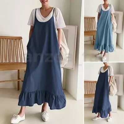 $30.92 • Buy ZANZEA AU Womens Casual Summer Plain Holiday Oversized Suspender Maxi Dress PLUS
