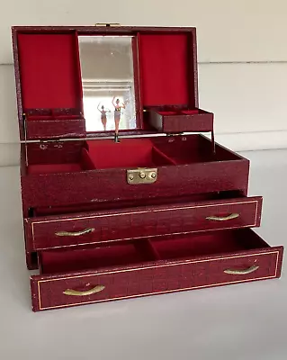 Vintage Japanese Red Musical Jewellery Box   Faux Leather   • $65