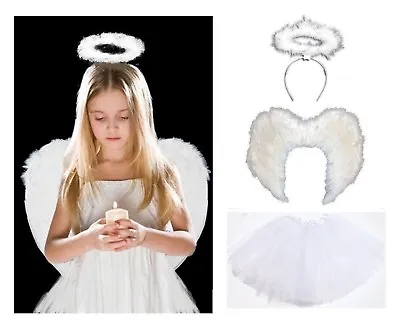 £9.74 • Buy WHITE ANGEL COSTUME Feather Girls Christmas Fancy Dress Outfit Party UK