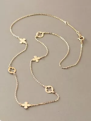 14ct Solid Gold Flower Petal Chain Necklace 14K Au585 Chain Gift Patterned • £188