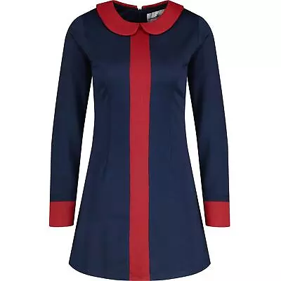 NEW MADCAP RETRO MOD 60s Sixties Collared LONG SLEEVE MINI DRESS Oracle MC455 • £44.50