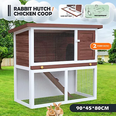 Rabbit Hutch Chicken Coop Guinea Pig Cage Bunny Hutches Wooden Run Cage W/Ramp • $88.90
