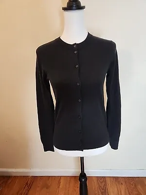 J Crew Classic Cotton Cardigan Sweater Small Black Button Up Long Sleeve Basic • $19.80