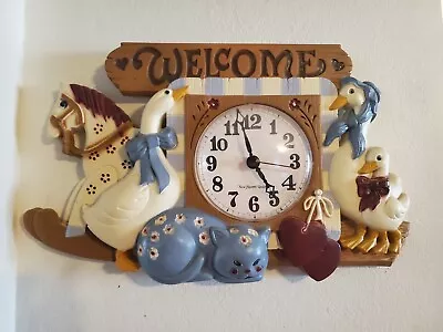 Vintage Burwood Co Welcome Wall Clock Geese Horse Cat USA 1986*NOT WORKING* • $8.57