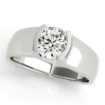 1Ct Round Natural Moissanite Diamond Engagement Band Ring 14K White Gold Plated • $119.99