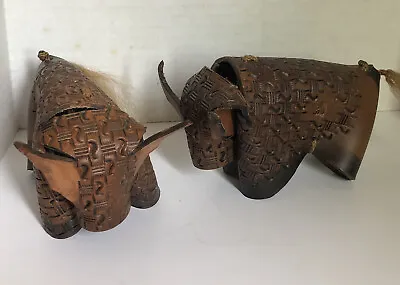 Pair Of Vintage TOOLED LEATHER BULL/BUFFALO Figures Hand Crafted • $29.99