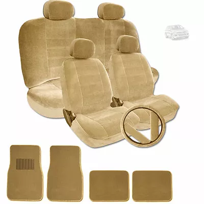 Premium Grade Beige Velour Fabric Car Seat Mats Steering Covers Set For Vw • $61.42