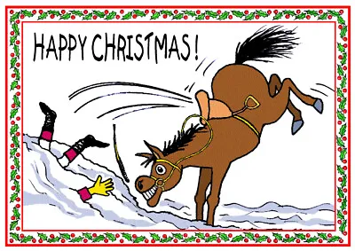 HORSE PONY RIDING FUNNY CARTOON QUALITY GLOSSY CHRISTMAS CARD 8 X 6  FREE POST • £3.35
