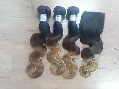 3tones Ombre Brazilian Virgin Human Hair Body Wave 1b/4/30# 18+18+18&14 Closure  • £239