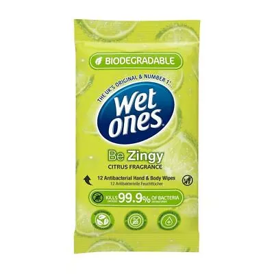 Wet Ones Biodegradable Hand Wipes Be Zingy -12 Wipes • £4.49