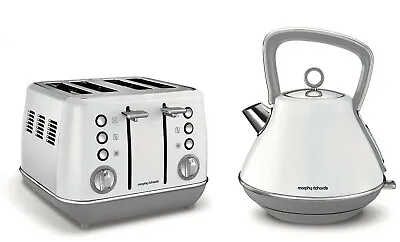 £139.99 • Buy Morphy Richards Evoke Pyramid Kettle & 4 Slice Toaster Set Boil Hot Water WHITE