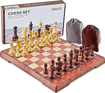 KIDAMI Chess Set 12 X12  Folding Magnetic Wooden Standard Chess Game Board New • $19.64