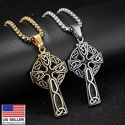 Men Stainless Steel Chain Necklace Vintage Celtic 3D Hollow Cross Pendant 0707 • $5.99