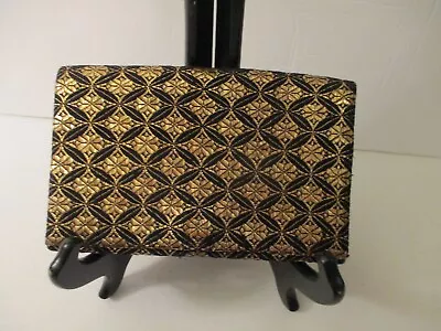 Vintage  Deep Blue And Gold Threads Fabric Silky Moire  Clutch Purse 1980s • $28.99