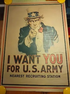 Vintage 1967 Vietnam Era Uncle Sam I Want You For US Army Flagg Poster | 30 X 40 • $400