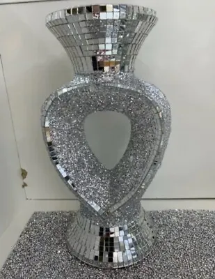 £18.99 • Buy Silver Heart Vase Romany Mirrored Bling Mosaic Italian 26CM Sparkle Home Decor ✨