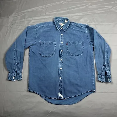 Vintage Levi's Button Up Shirt Mens Medium Blue Cotton Denim Casual Western Men • $29.99