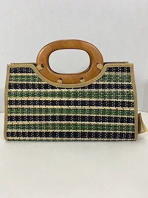 Women's Straw Handbag V.R. Collections NWT Wood Handles Zip Closure. Small • $6.95