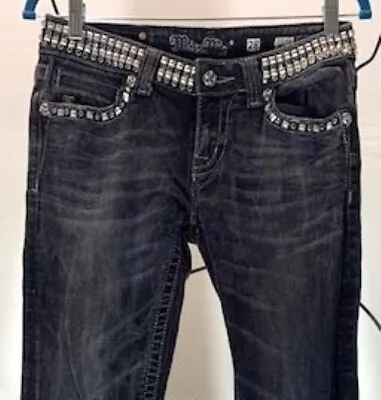 Miss Me Jeans  Size 28x 30 Slim Boot Cut  Y2KRhine Stone  Around Waist As Bell • $9.95