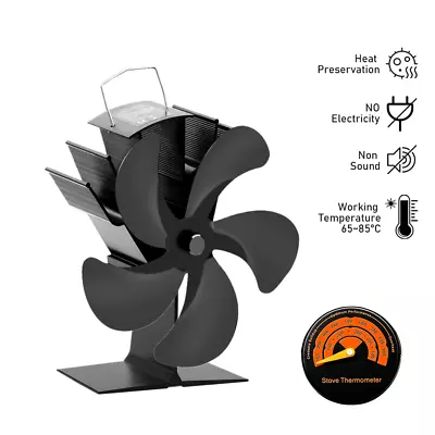 Wood Stove Fan Heat Powered Fireplace 5-Blade Head Heat Self-Powered Quiet Eco • $12.99