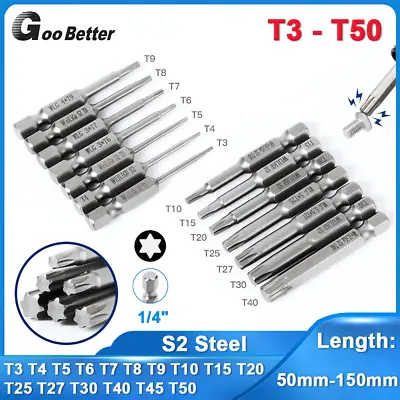 T3-T50 Magnetic Torx Security Bit Screwdriver Tamper Proof Bits 1/4  Hex Shank • $5.16