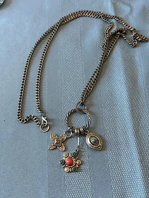 Boho Vintage Unmarked Silver Tone Chain Necklace W Charm Pendant 34  • $15.75