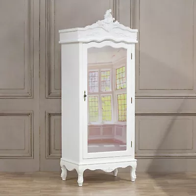 French Style White Chateau Single Armoire Full Mirror Door Shabby Chic Wardrobe • £570
