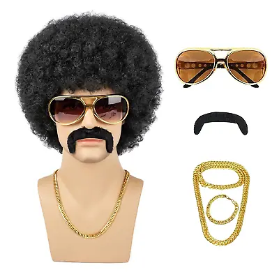 TUOFLY Afro Wig Men 70s Costume Wig Short Curly Black Disco Wigs For Men Natural • $29.16