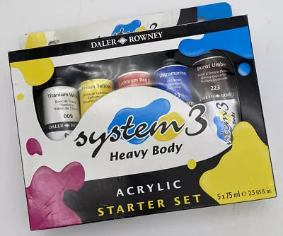 Daler Rowney System 3 Heavy Body Acrylic Paint Starter Set - 5 X 75ml Tubes • £26.99