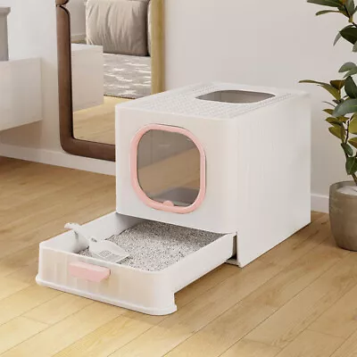 Pink Cat Litter Box Self Cleaning Cat Pan Drawer Anti-Splashing Cat Potty Tray • £15.94