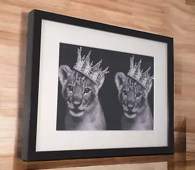  Lion Cubs Lion Picture With  Diamonte Crowns In 35mm Deep Box A3 Size Frame • £29.99