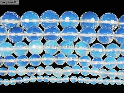 Natural White Opalite Gemstone Faceted Round Beads 15'' 4mm 6mm 8mm 10mm 12mm • $2.98