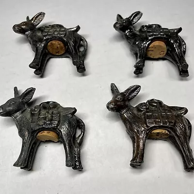 Vintage Metal Donkey Salt And Pepper Shakers Souvenir Set Of 4 With Corks SP4-07 • $16