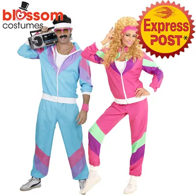 K683 Couple Womens Mens 80s 90s Sweat Tracksuit Costume Shell Suit Retro Outfit • $39.42