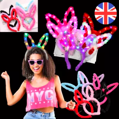 LED Soft Bunny Rabbit Ears Headband Luminous Plush Faux Fur | Children & Adults • £4.99