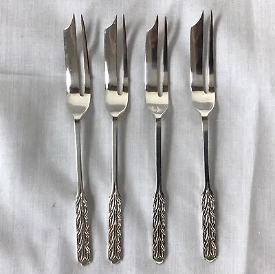 Four 1927 Liberty & Co Solid Silver Art Deco Pastry Forks Acanthus Handle • £150