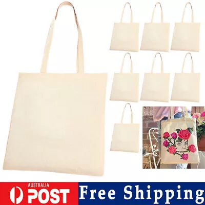 Reusable Eco Natural Cotton Shopping Shoulder Tote Bags Ideal For Decorating AU • $12