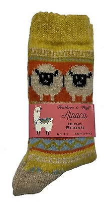 1 Pair Ladies Alpaca & Wool Blend Soft Warm Socks Size 4 To 7 Sheep Design • £4.29