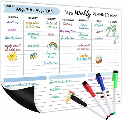 Magnetic Calendar For Fridge - Weekly Dry Erase Board With 4 Fine Tip Markers 1 • $19.98