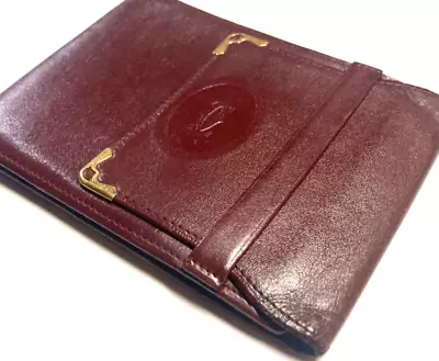 Cartier Vintage Must Cc Embossed Leather Wallet Trifold France Burgundy Red • $86.04